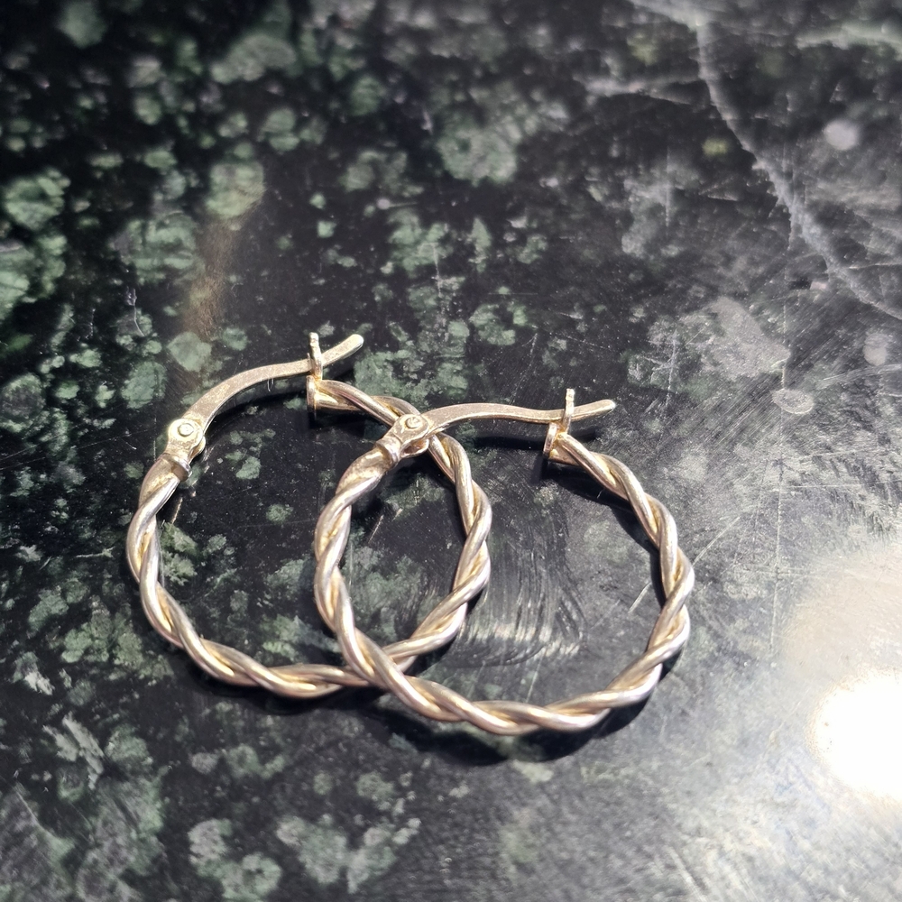 Silver Twisted Hoop Earrings - Picture 4 of 7